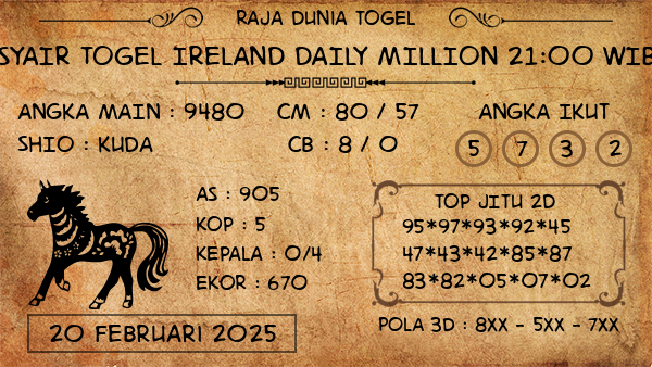 Prediksi Ireland Daily Million 21:00 WIB