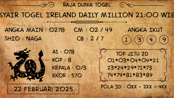 Prediksi Ireland Daily Million 21:00 WIB